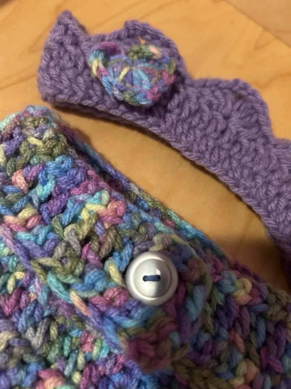 Handmade Purple Multicolor Crochet Baby Diaper Cover & Headband Set
